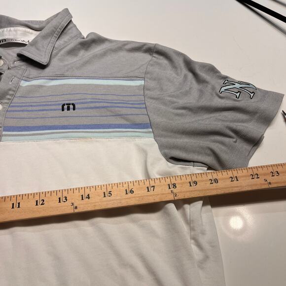 Travis Matthew Grey White Striped Beaver Creek Golf Club Polo T-Shirt Size Large - Picture 8 of 10